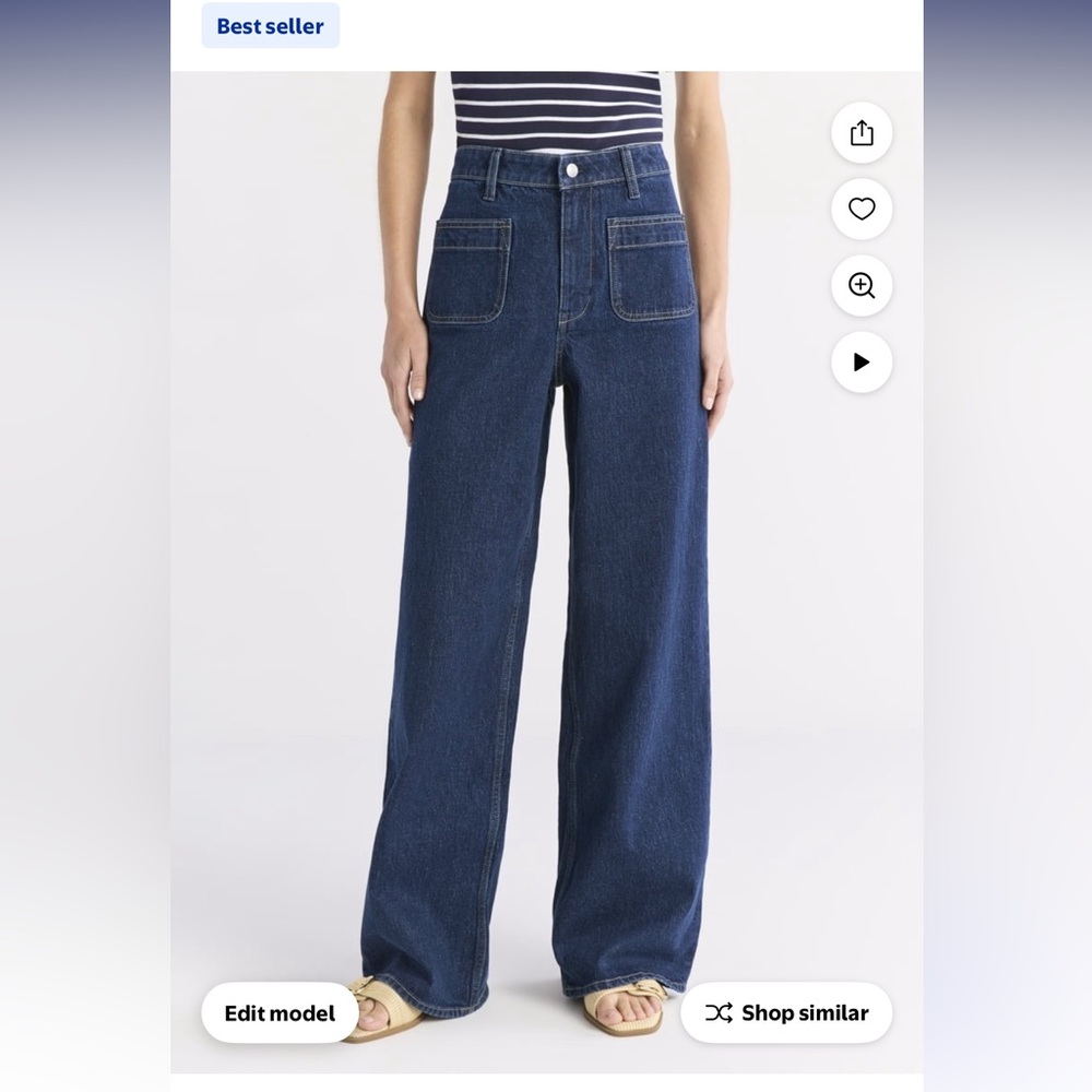 Free Assembly Women's Wide Leg Jeans with Patch Pockets